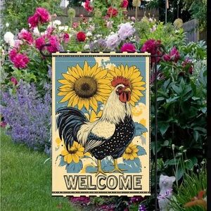 Welcome Rooster Garden Flag with Sunflowers 12 x 18